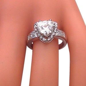 14k White Gold Filled White Topaz Heart Ring(#74)